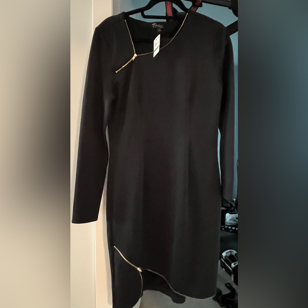Trendy black zippered scuba dress